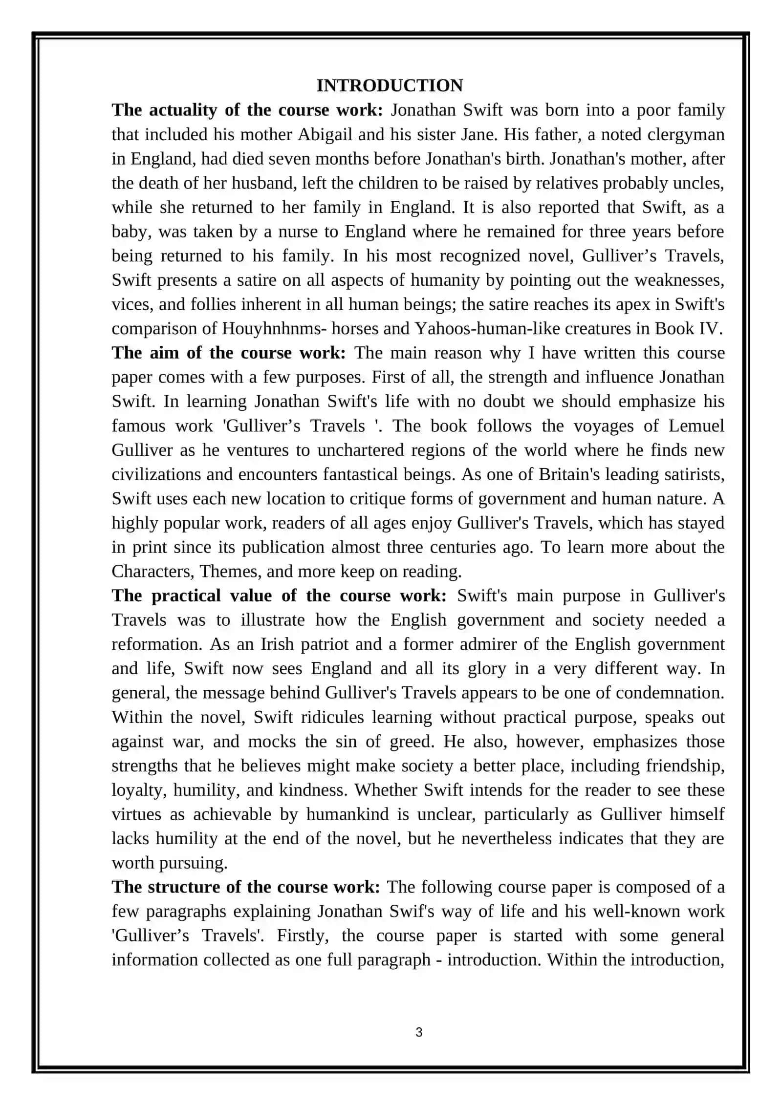 Swift's "Guliver's Travel" 3