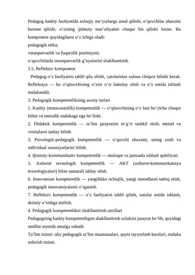 Pedagogning kasbiy kompitentligining tuzilishi va mazmuni 3