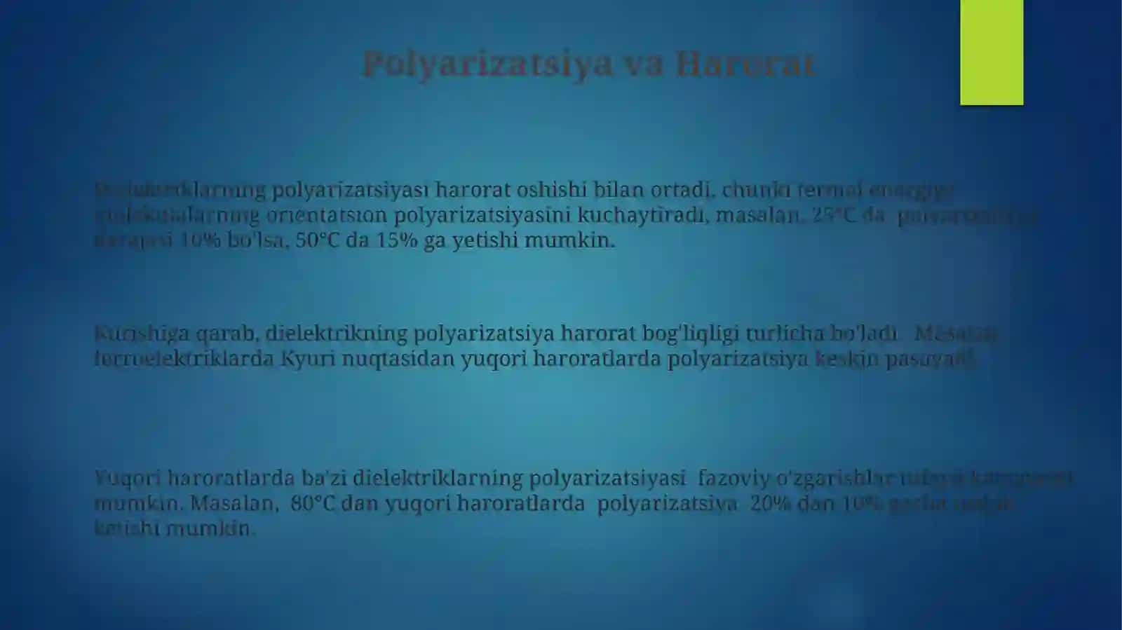 Dielektriklarning qutublanishi 3