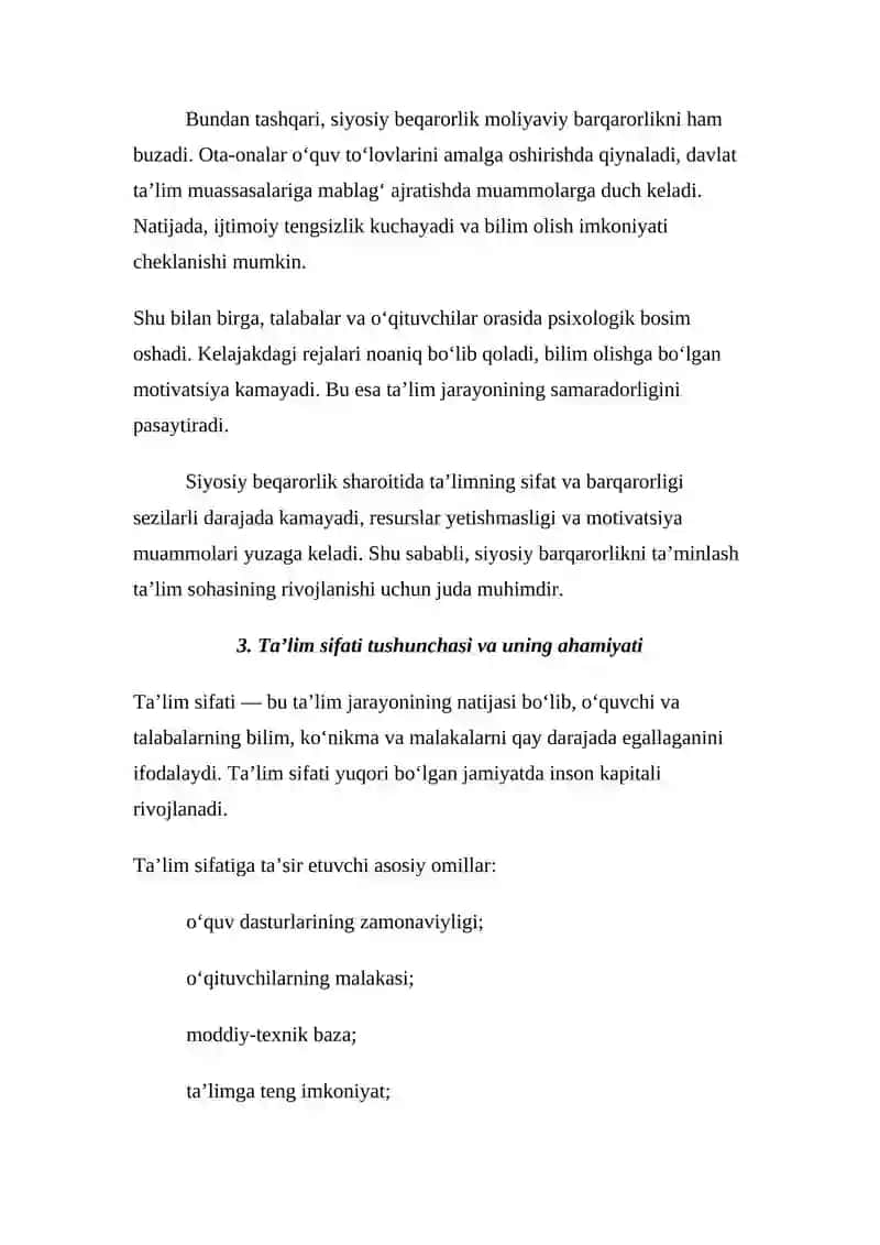 Siyosiy barqarorlik va ta’lim sifati o‘rtasidagi bog‘liqlik 3