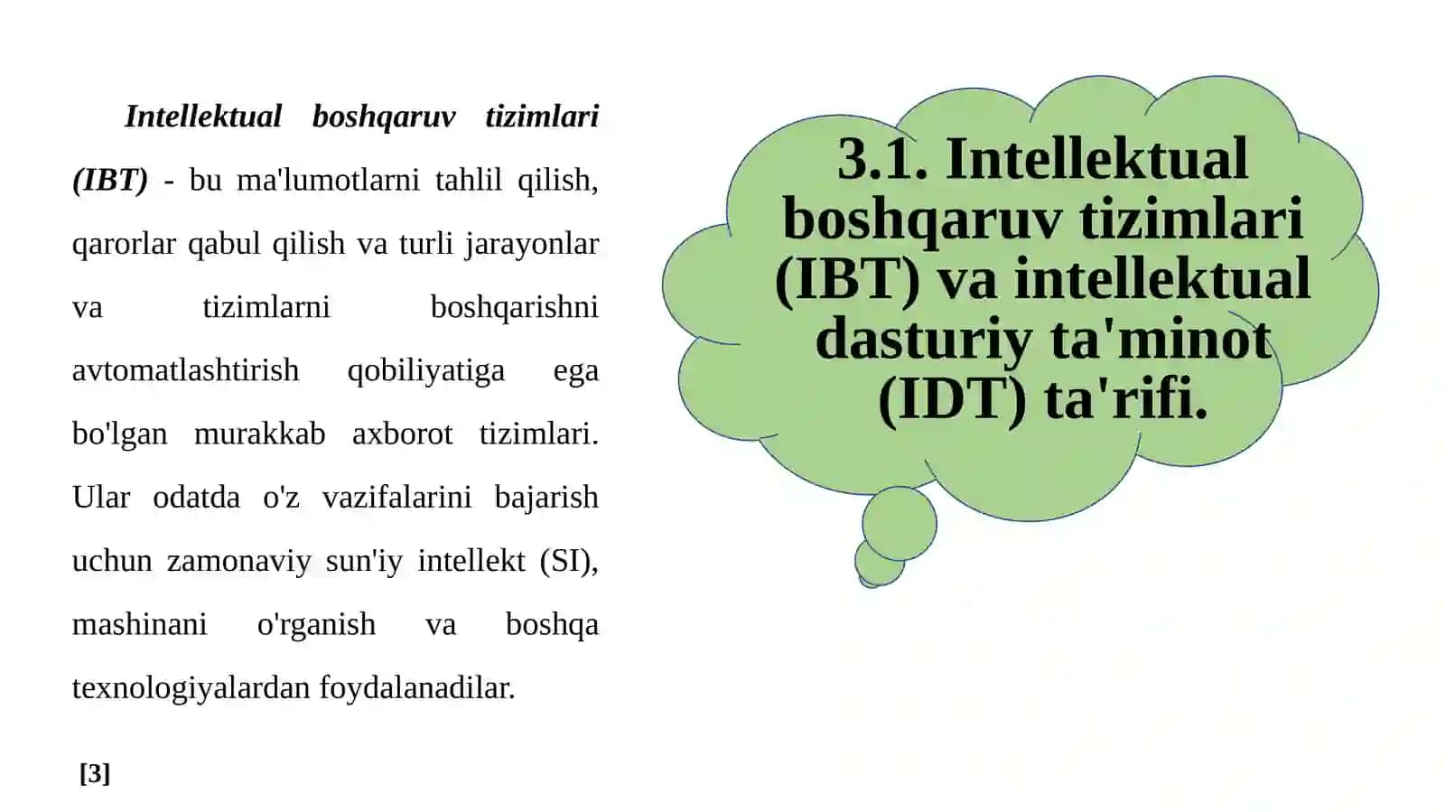 Intellektual boshqaruv tizimlari va intellektual dasturiy ta'minotning tasnifi. 3