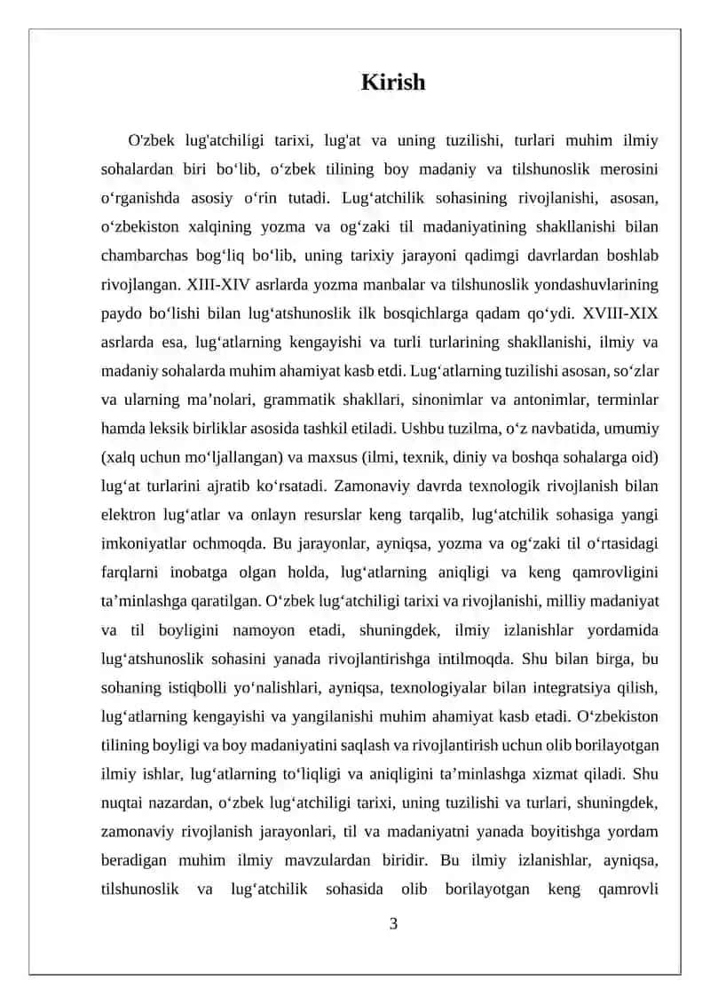 Oʻzbek Lug'atchiligi Tarixi. Lugʻat va uning tuzilishi, turlari 3