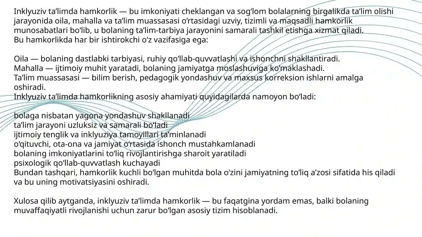 Inklyuziy ta'limda hamkorlikning roli(oila, mahalla,muassa) 3