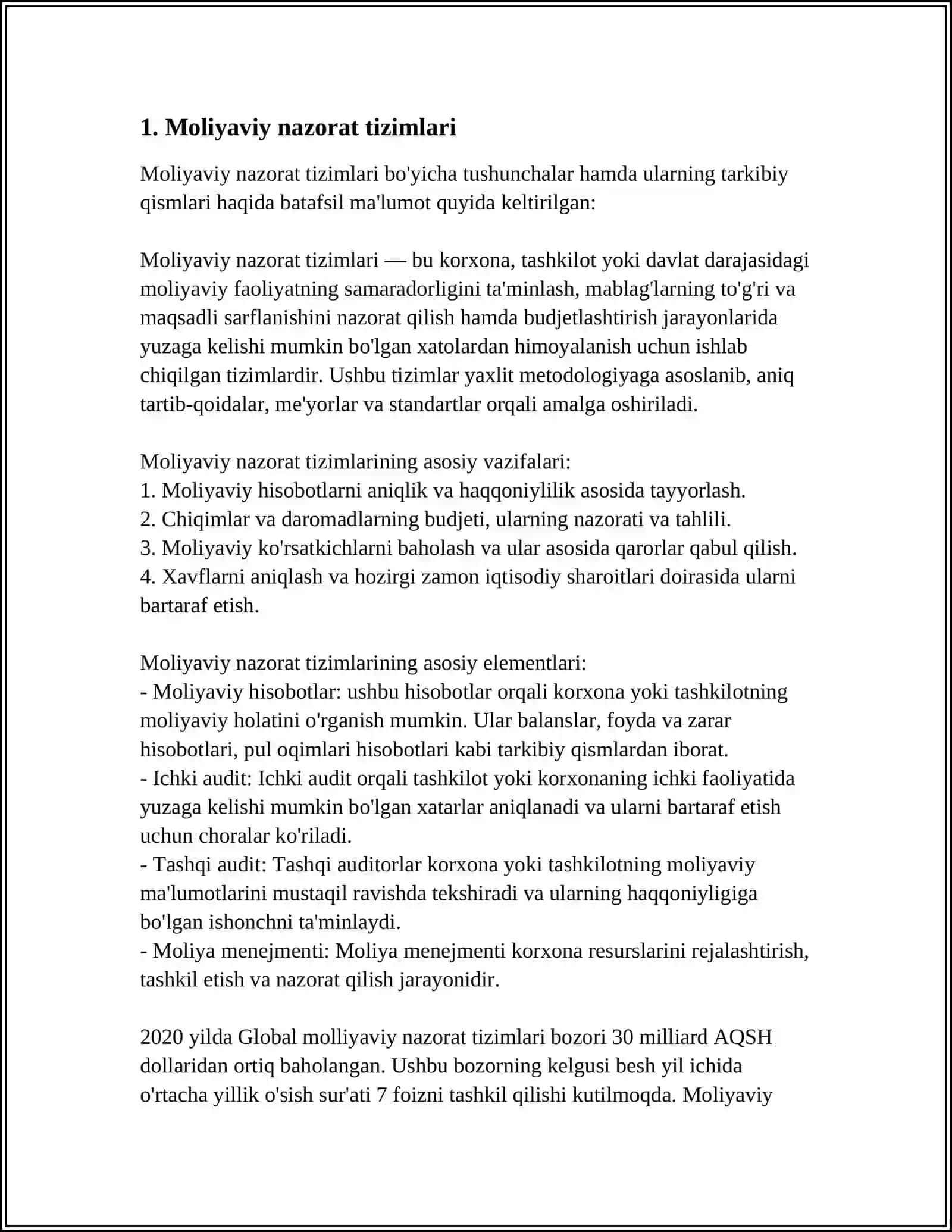 MUSTAQIL ISH Mavzu: XARAJATLARNI NAZORAT QILISH 3