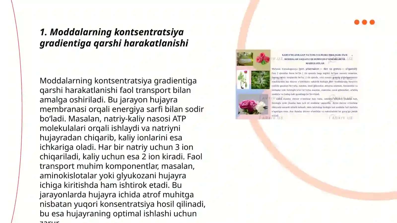 Moddalarning membrana orqali aktiv transporti 3