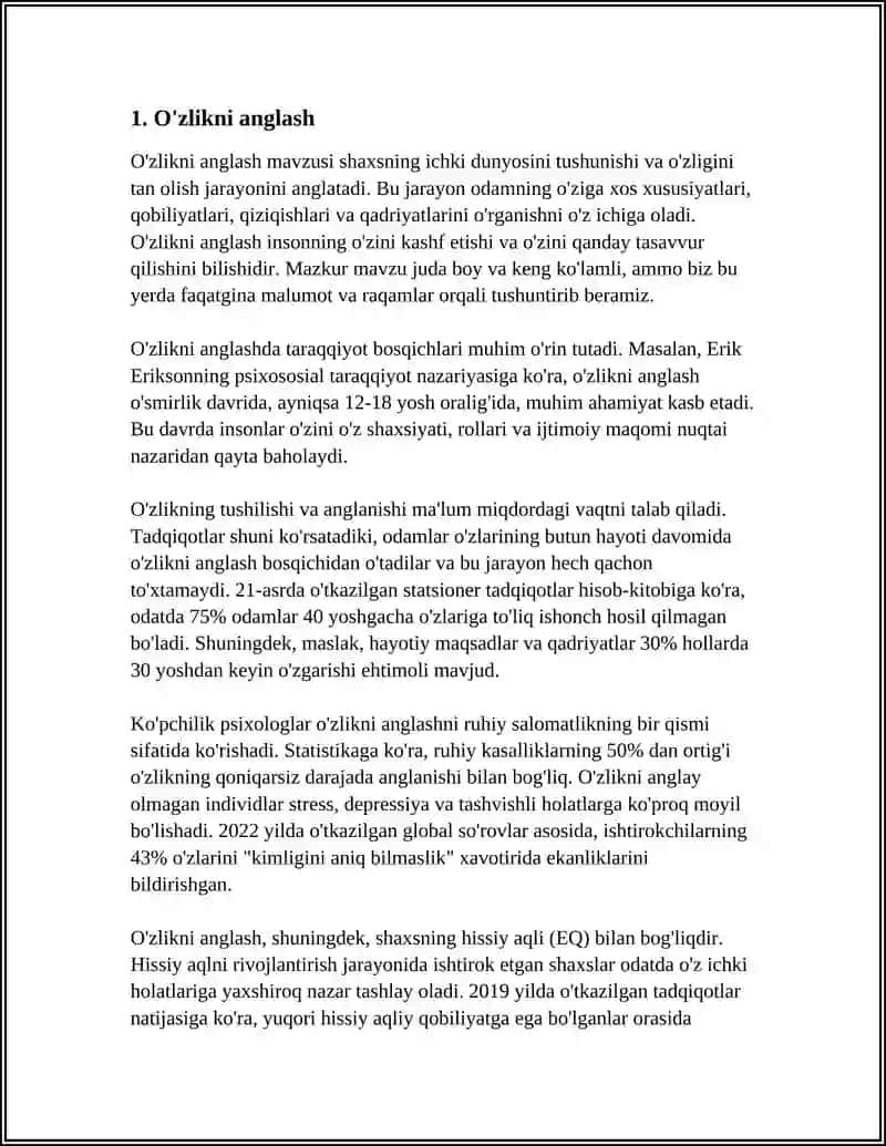 O'zlikni Anglash 3