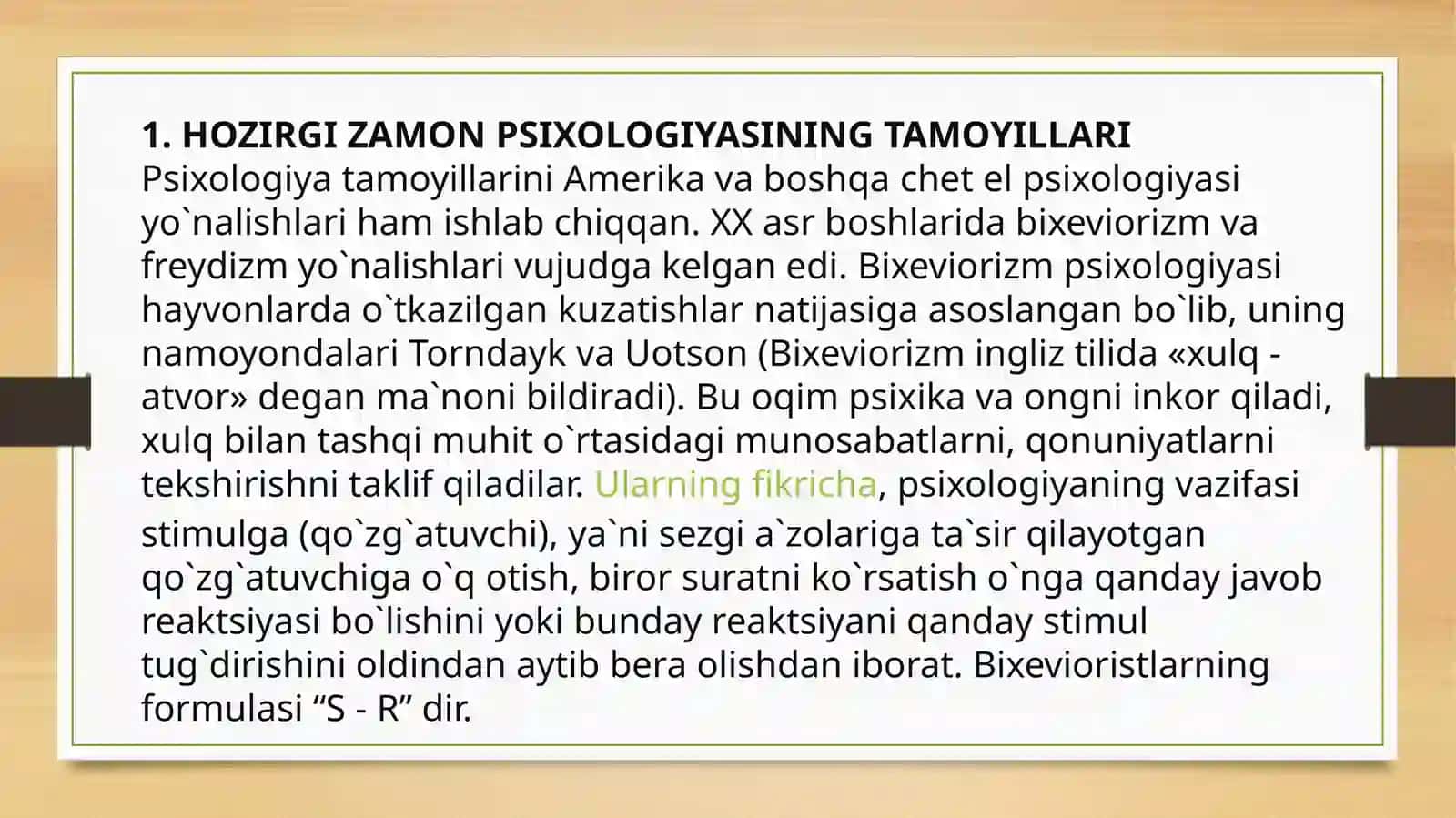 Hozirgi zamon psixologiyasidan Mustaqil Ishi 3