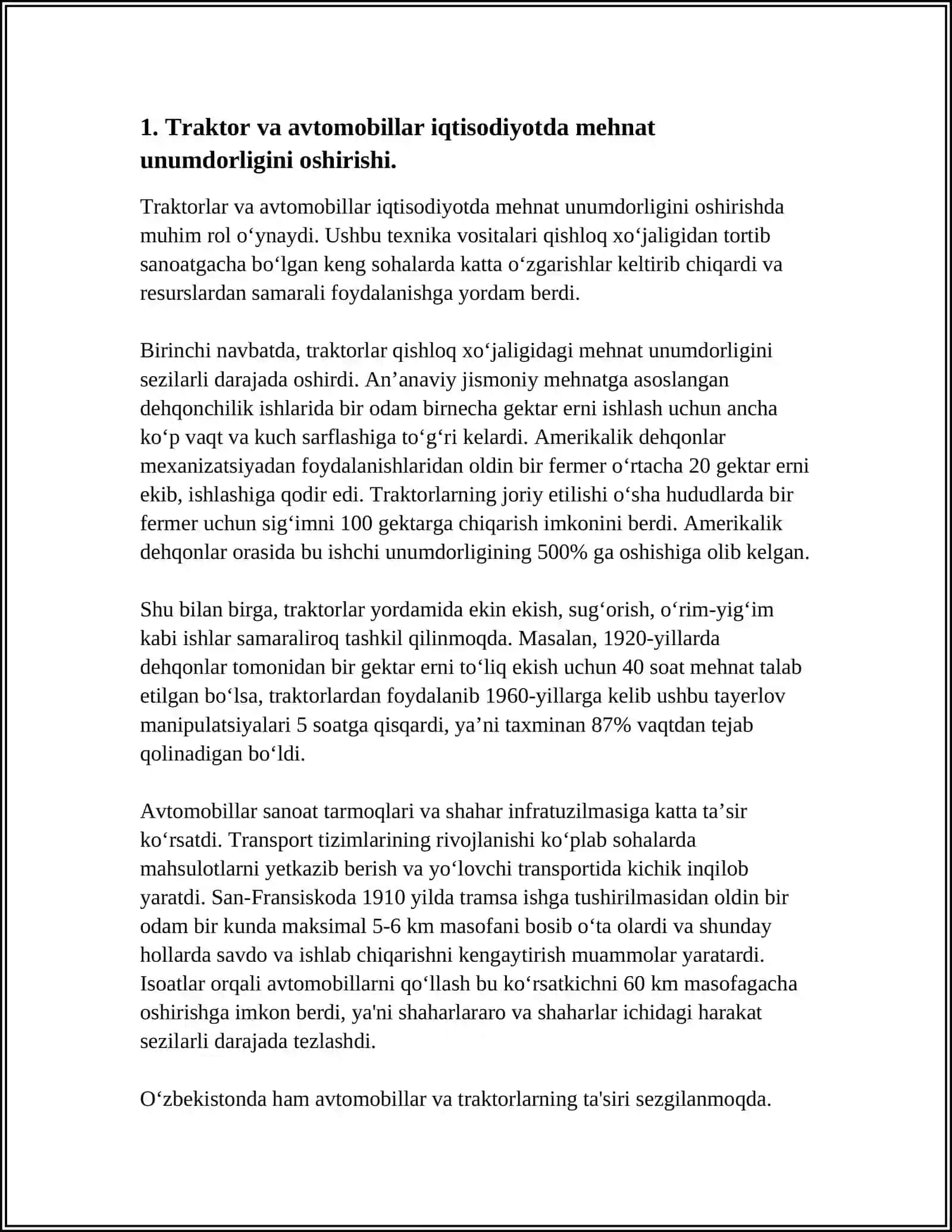 TRAKTOR VA AVTOMOBILLARNING IQTISODIYOTDA TUTGAN O'RNI 3