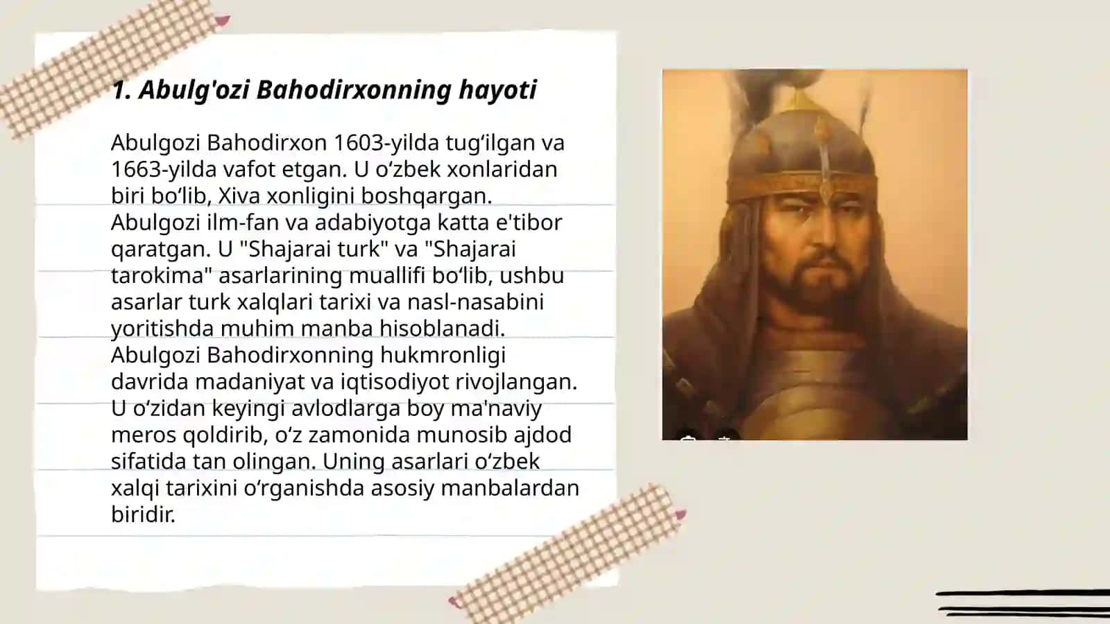 Xiva adabiy muhiti. Abulg'ozi hayoti va ijodi 3
