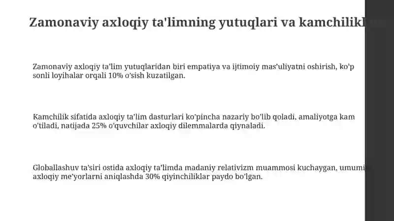 Zamonaviy axloqiy tarbiyaning yutuqlari va kamchiliklari 3