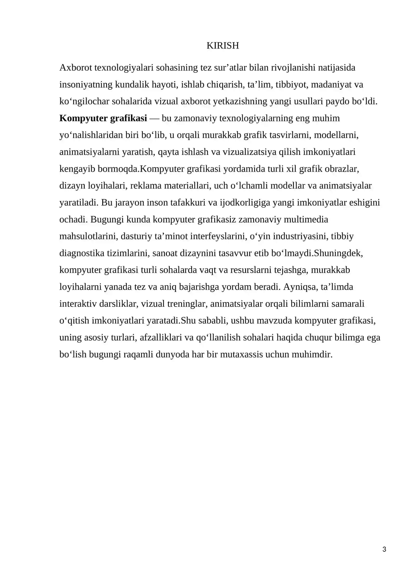 Kompyuter grfikasi va ularning turlari imkoniyatlari 3