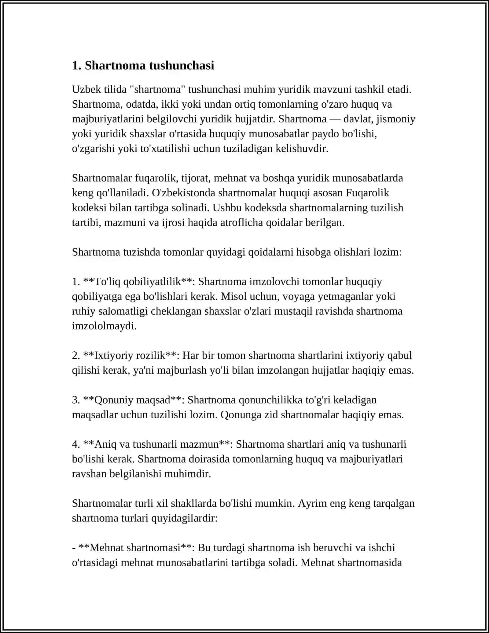 SHARTNOMA VA UNING TURLARI 3