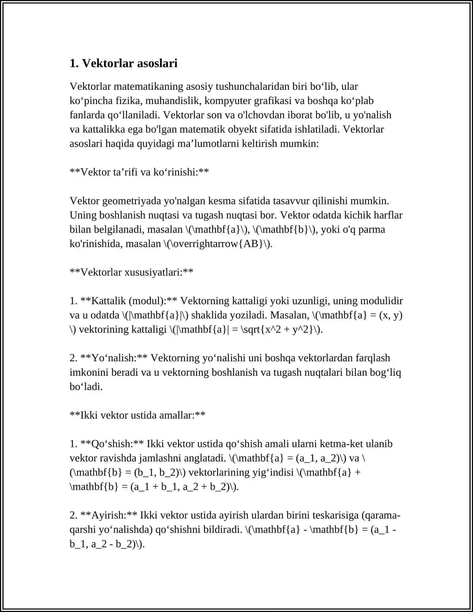 VEKTORLAR VA ULAR USTIDA TENGLAMALARI 3