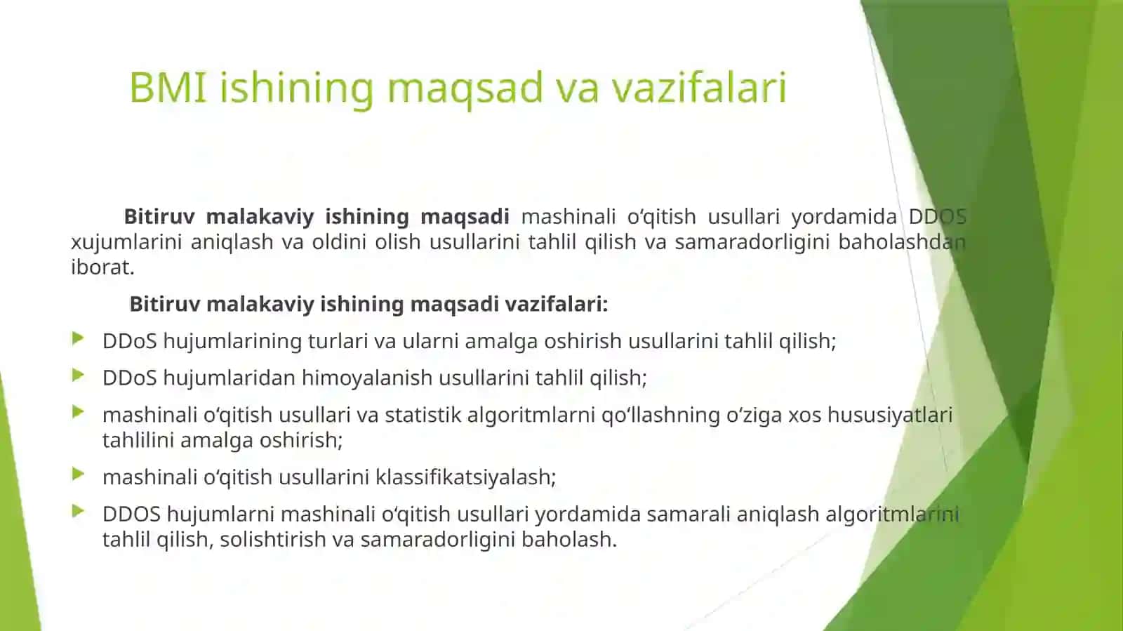 “Mashinali o‘qitish va statistik algoritmlar yordamida DDOS hujumlarini taxmin qilish va oldini olish” 3