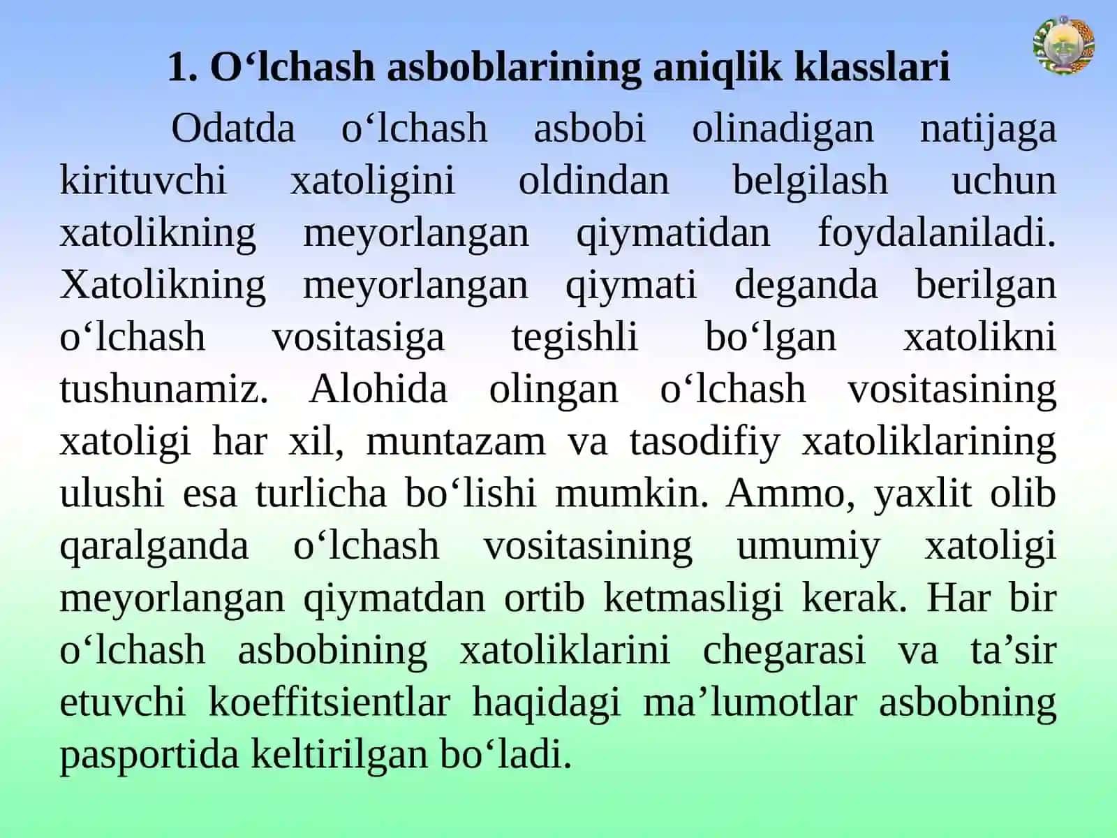 O‘lchash vositasi. O‘lchash vositalarinining tasnifi 3