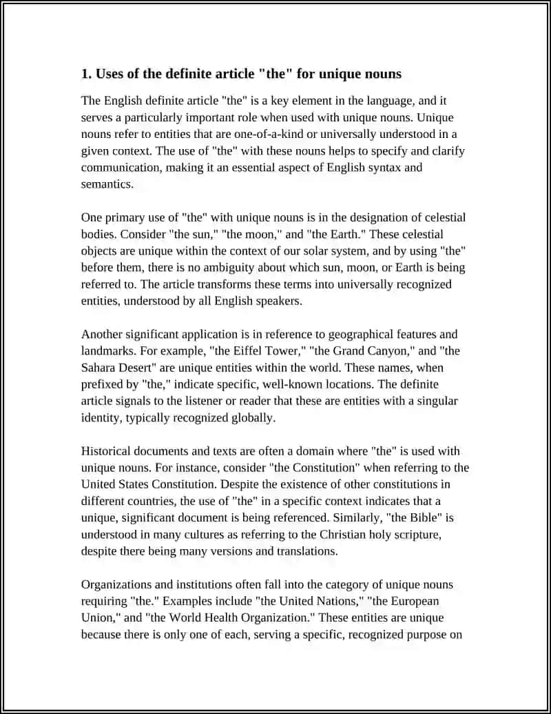 Uses of the definite article "the" for unique nouns 3