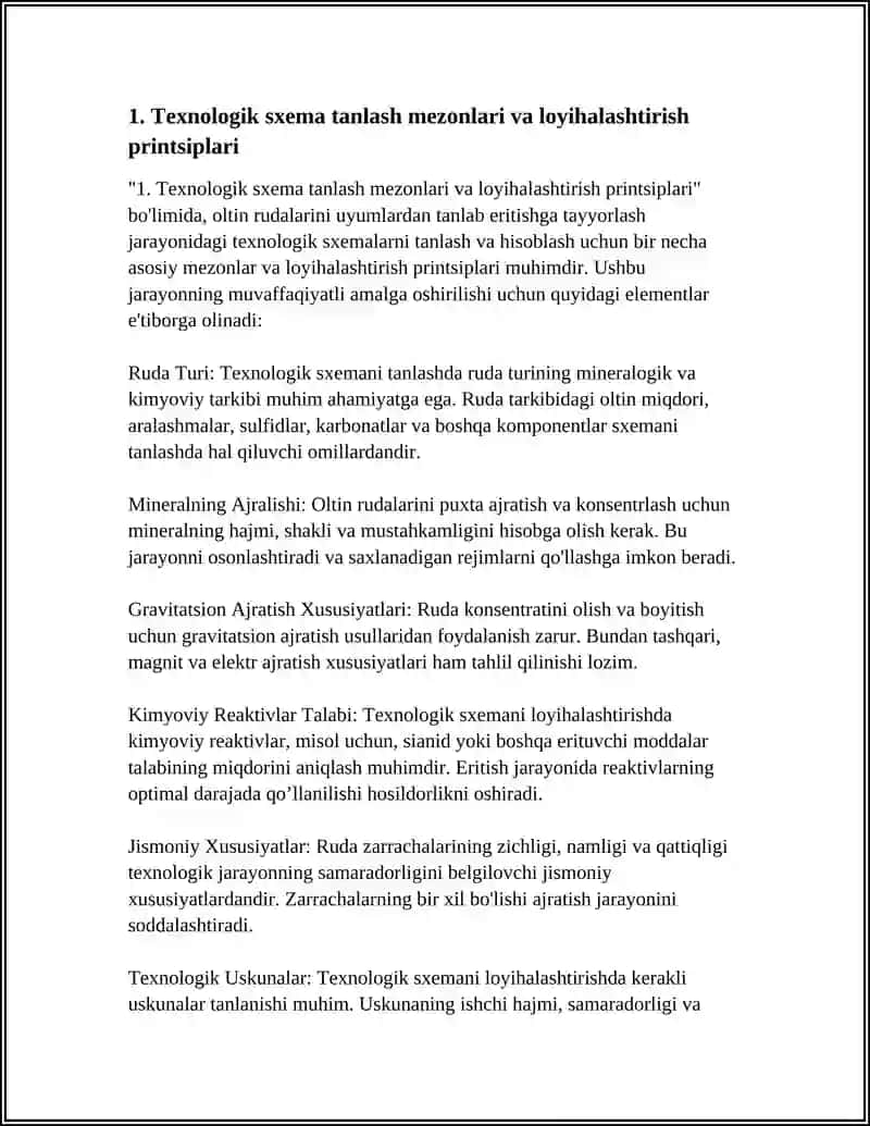 OLTIN RUDALARINI UYUMLARDA TANLAB ERITISHGA TAYYORLASHNING TEXNOLOGIK SXEMASINI TANLASH VA HISOBLASH 3