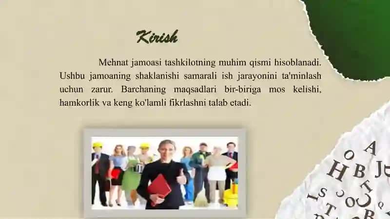Mehnat jamoasi va uning shakllanishi. 3