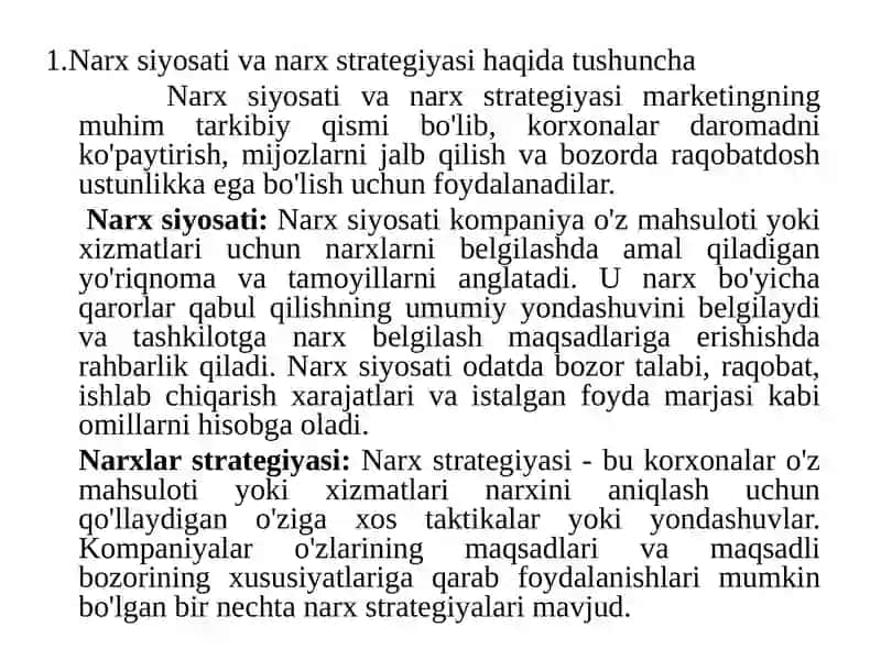 Narx siyosati va narx strategiyasi 3