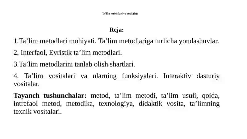 Taʼlim Metodlari va Vositalari 3