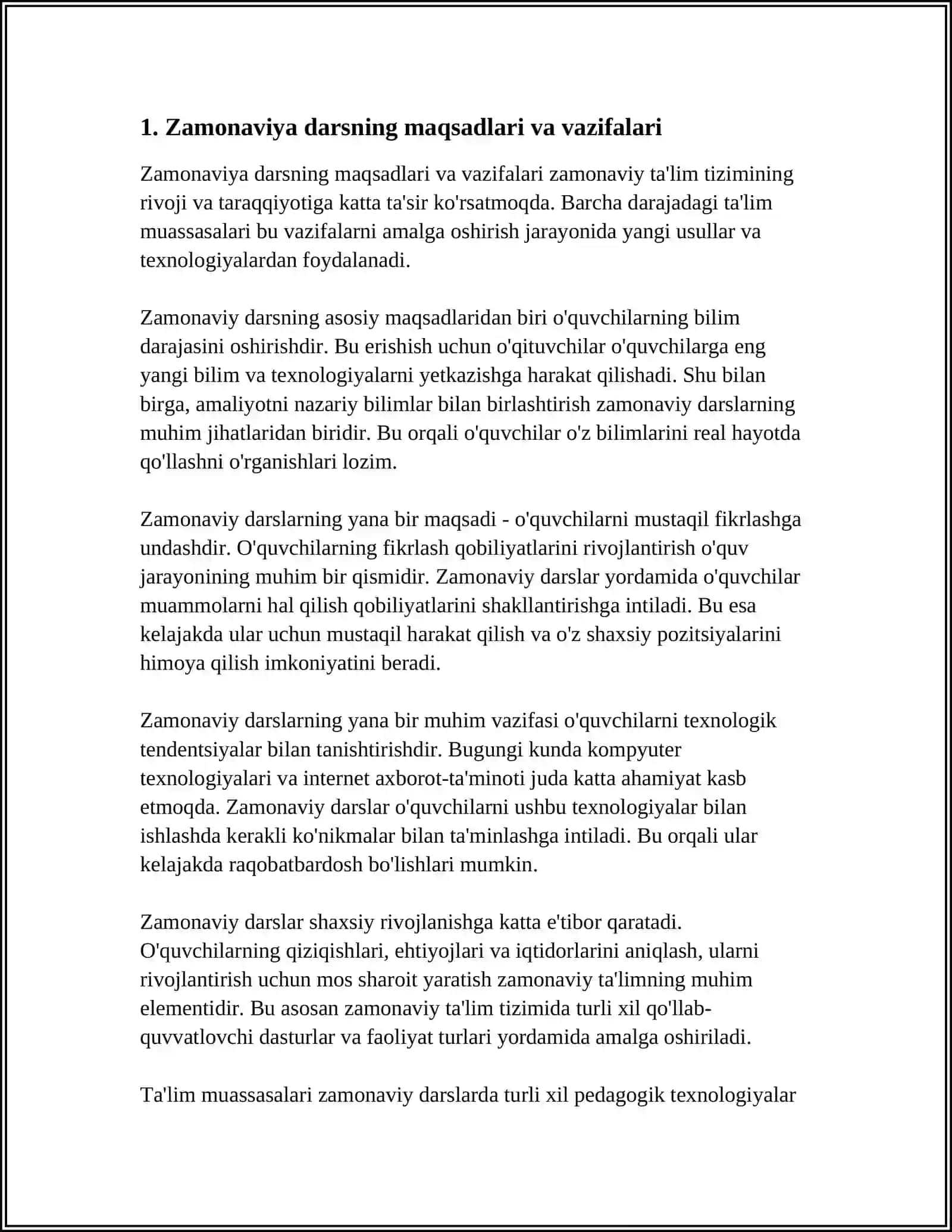ZAMONAVIY DARS TIPOLOGIYASI VA UNGA QO'YILADIGAN TALABLAR 3