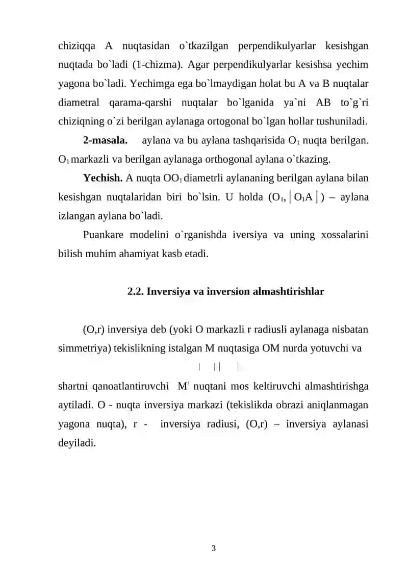 Lobachevskiy geometriyasi uchun Puankare modeli 3