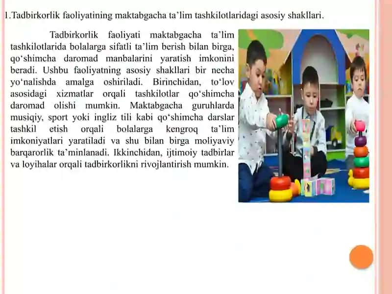 Tadbirkorlik faoliyati maktabgacha ta’lim tashkilotlarida 3