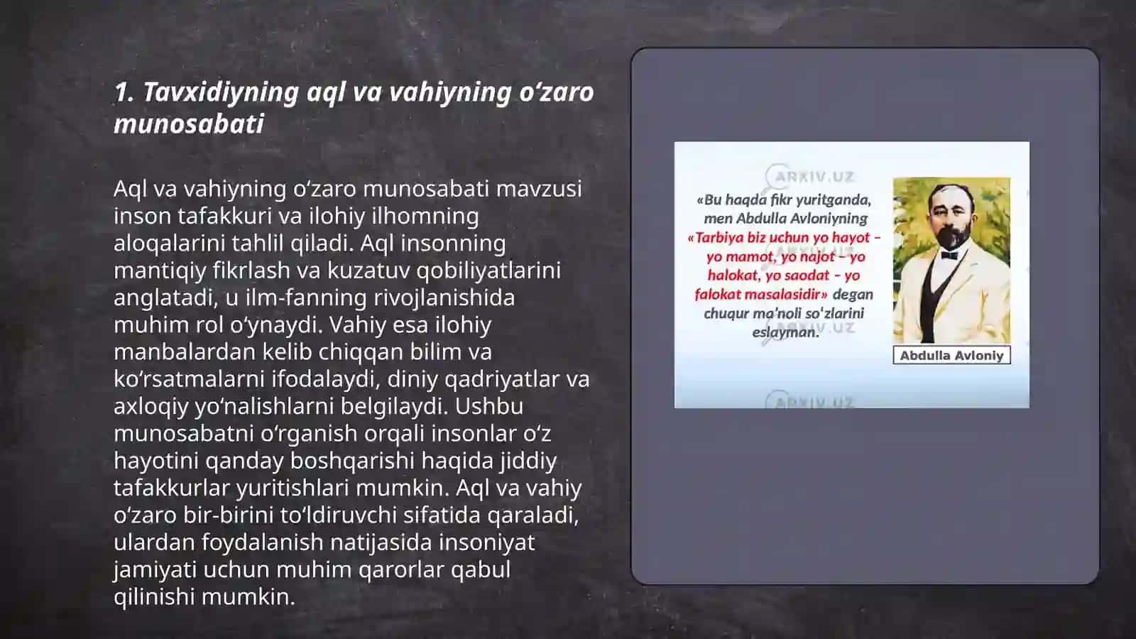 Tavxidiyning aql va vahiy haqidagi fikrlari 3