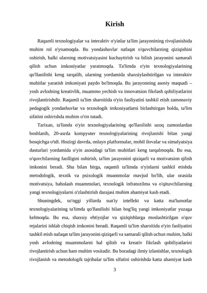 Raqamli texnologiyalar va interaktiv o'yinlar amaliyoti 3