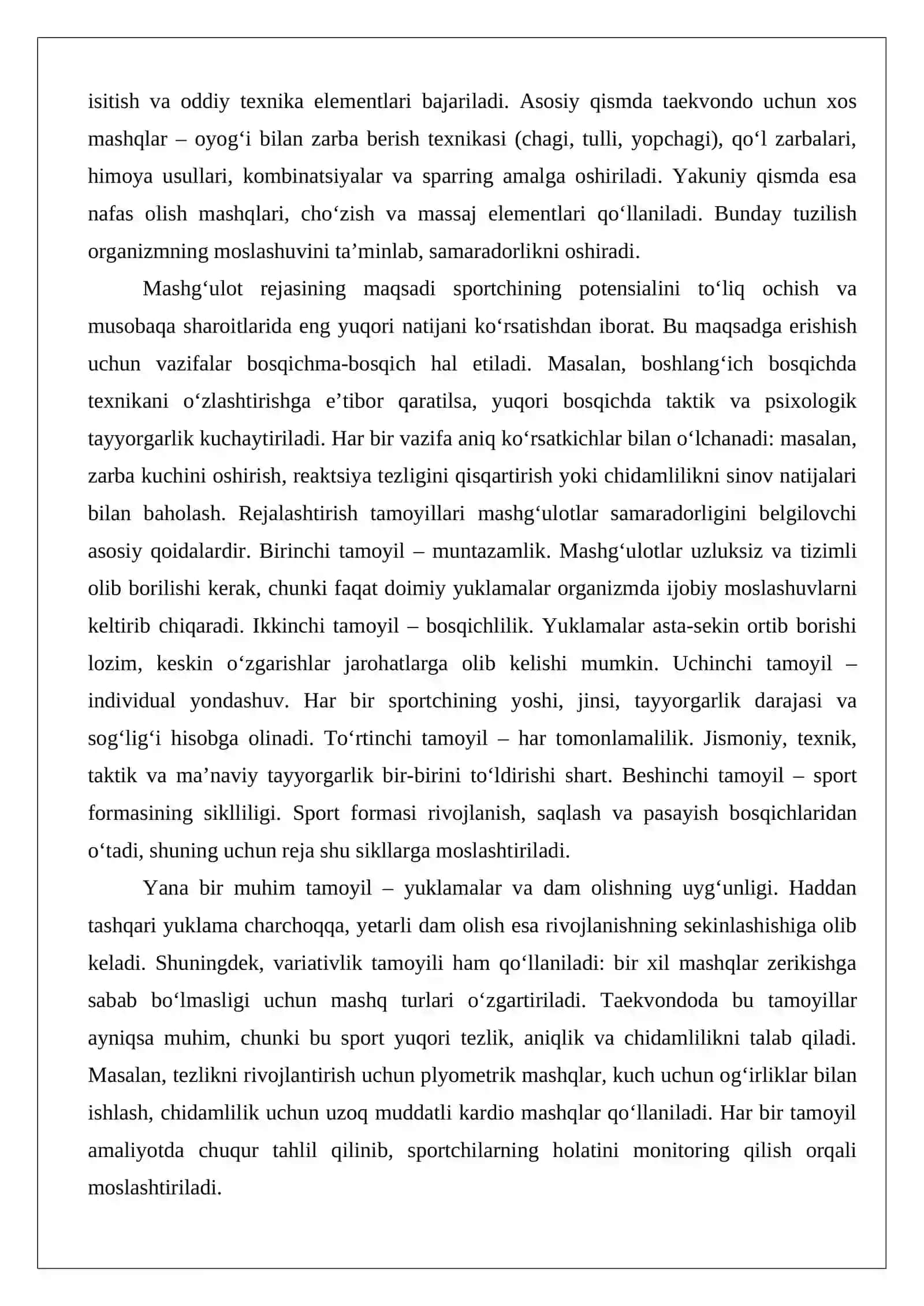 Mashg‘ulotlar rejasi Taekvondo 3