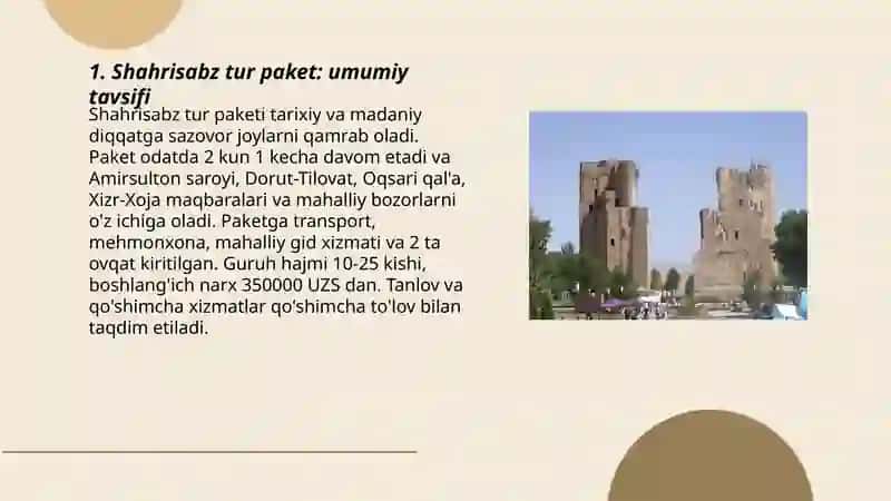 Shahrisabz tur paket 3