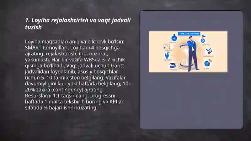 Loyihalar bilan ishlash: Time menejment 3