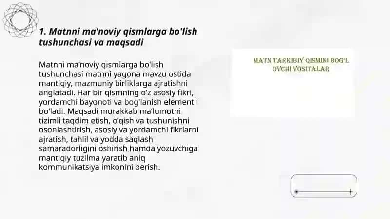 Matnni ma'noviy qismlarga boʻlish tamoyillari 3