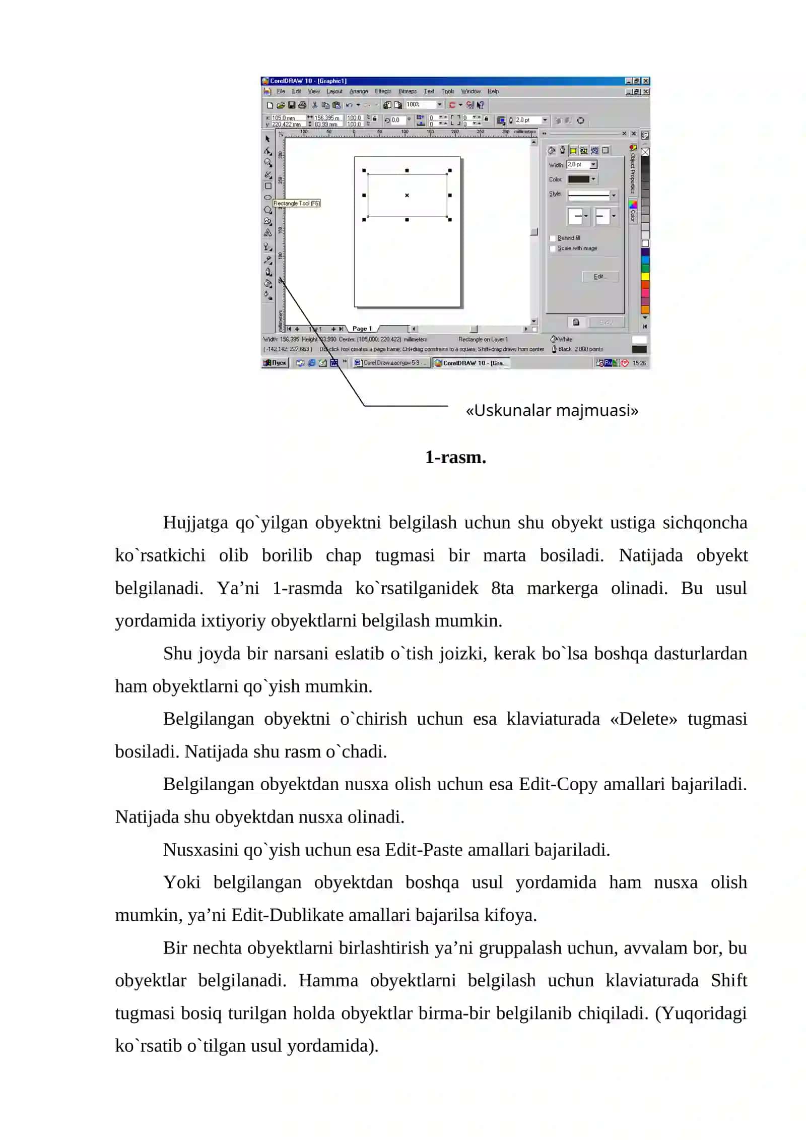Corel Draw dasturiDA OBYEKTLAR BILAN ISHLASH 3