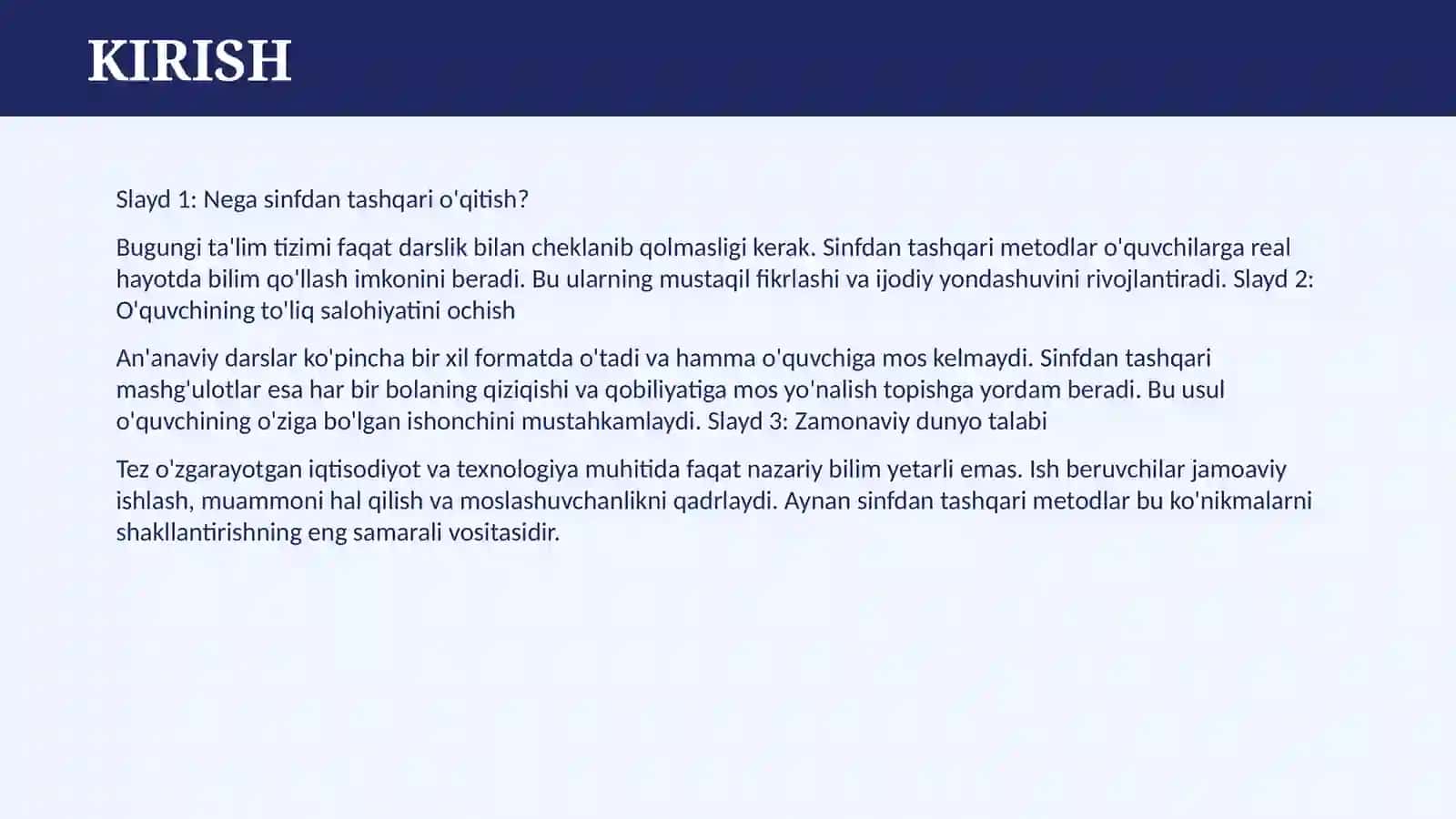 SINFDAN TASHQARI O'QITISH METODLARI 3