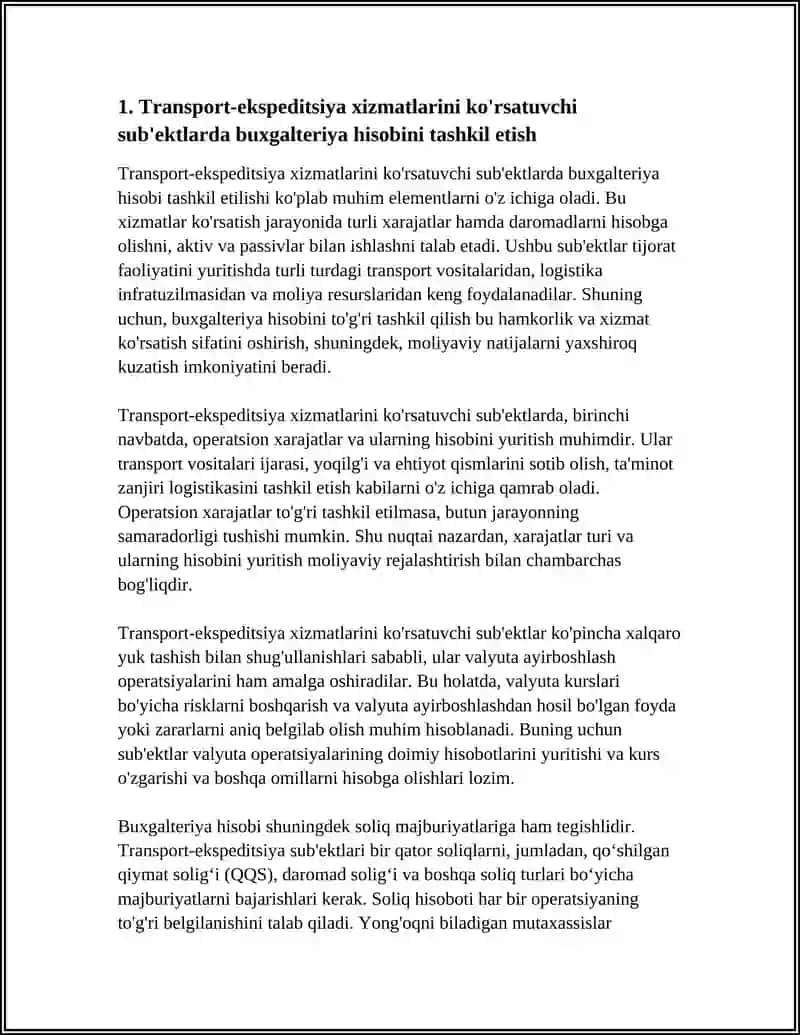 TRANSPORT-EKSPEDITSION XIZMATLARI KO’RSATUVCHI SUB’EKTLARDA BUXGALTERIYA HISOBI 3