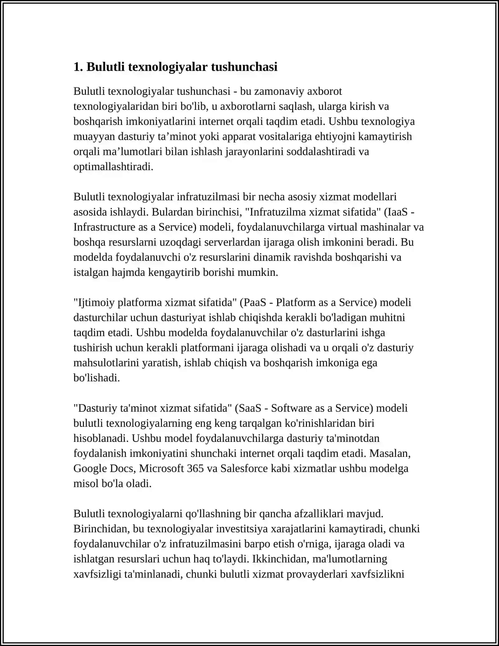 BULUTLI TEXNOLOGIYALAR VA UNING IQTISODIYOTDAGI OʻRNI 3