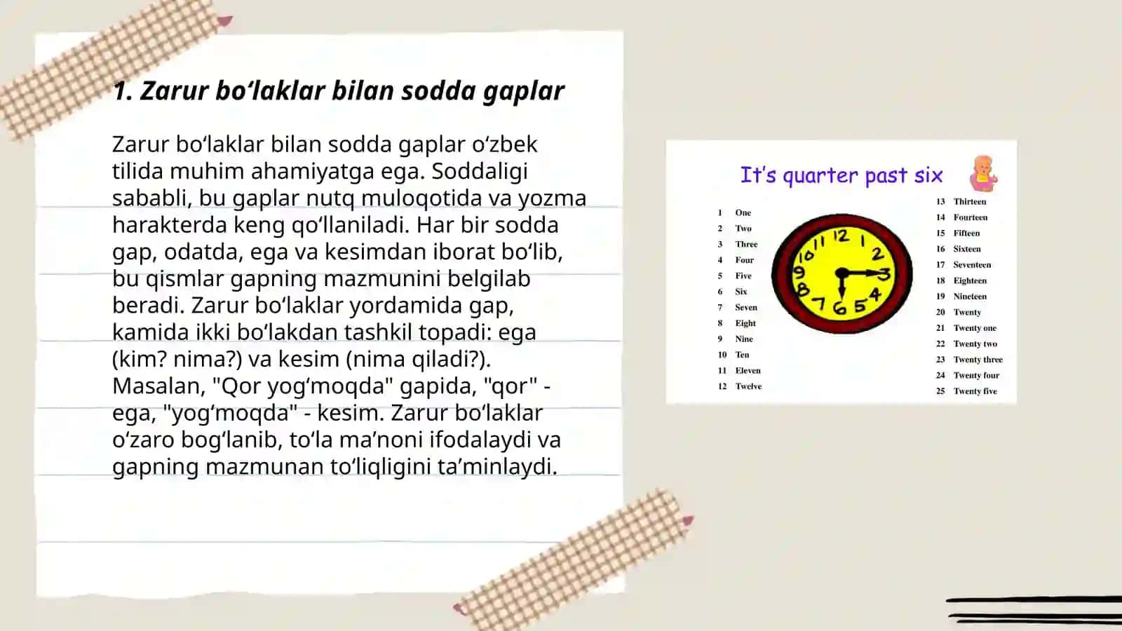Zarur boʻlaklar bilan sodda gaplar 3