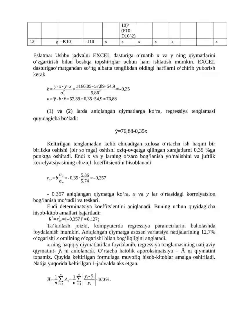 MAVZU. JUFT KORRELYATSION-REGRESSION TAHLIL 3
