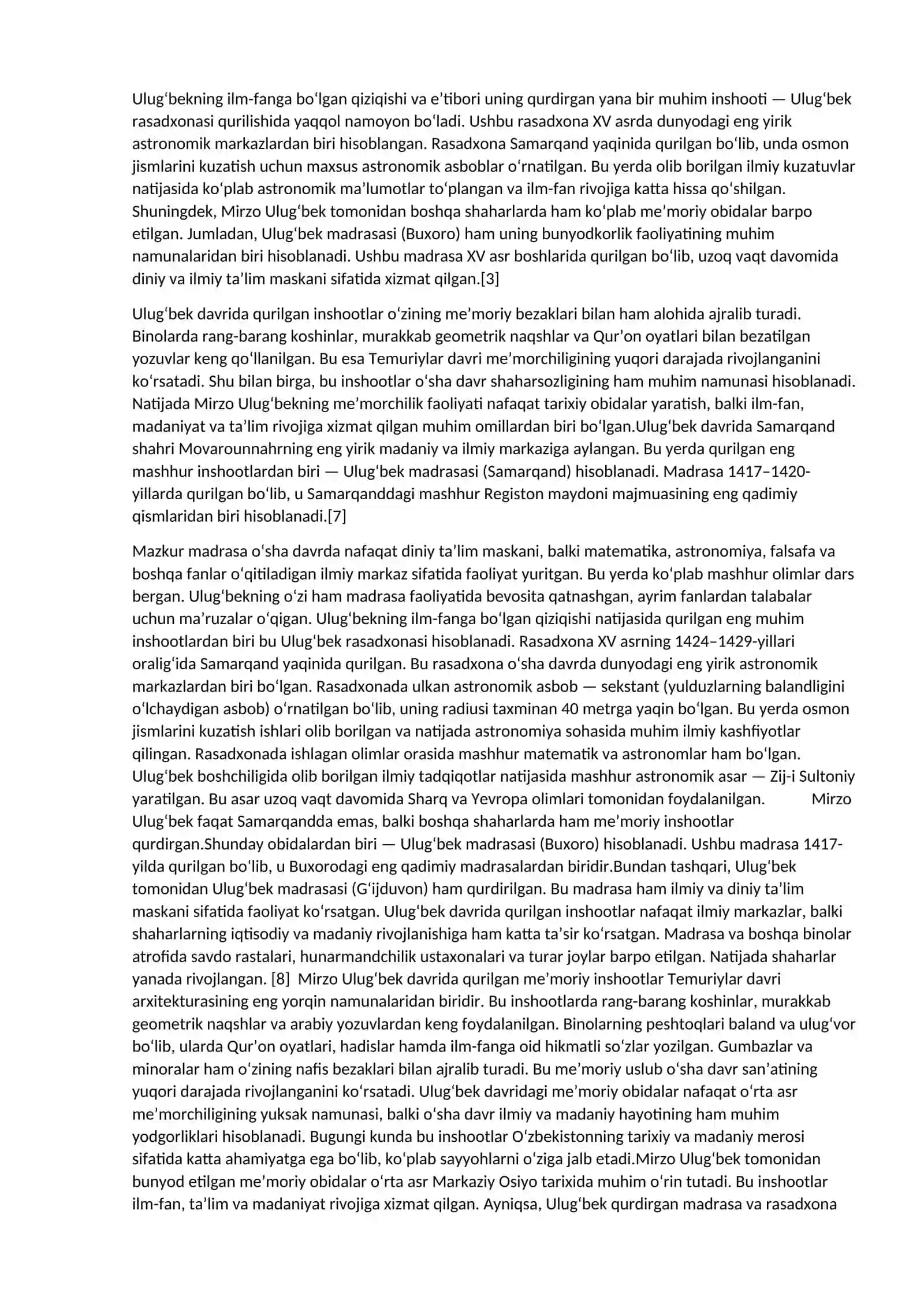 Mirzo Ulug'bekning me’morchilik sohasidagi faoiliyati 3