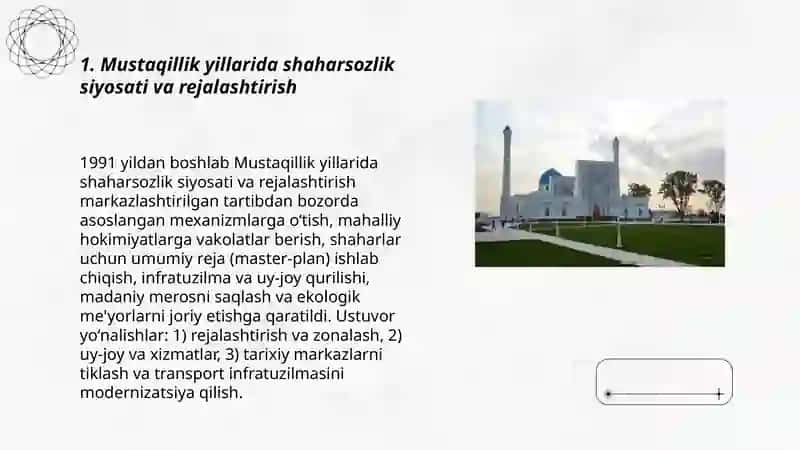 Mustaqillik yillarida, binokorlik va memorchilik 3