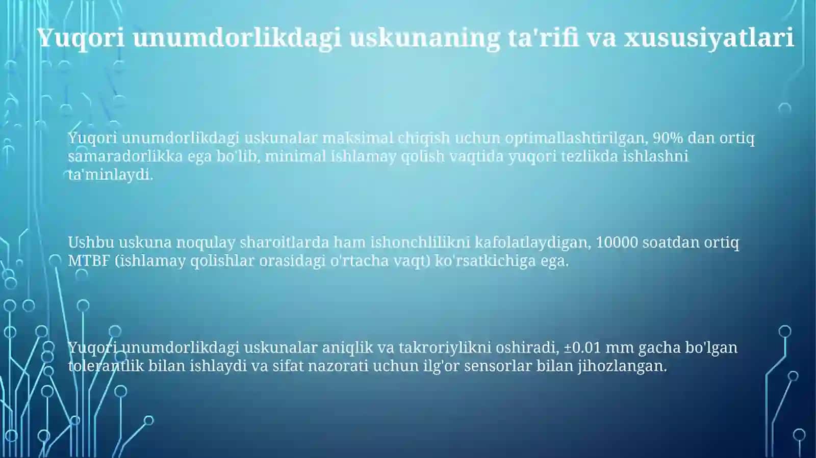 Yuqori unumdorlikdagi uskunalar 3