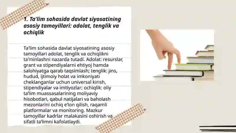 Ta'lim sohasida davlat siyosatining asosiy tamoyillari 3