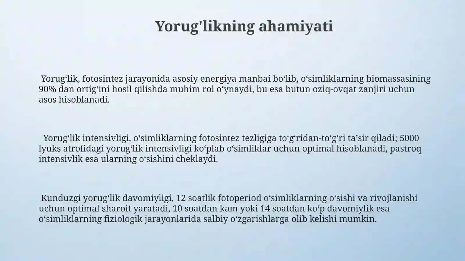 Yorug'likning ahamiyati 3