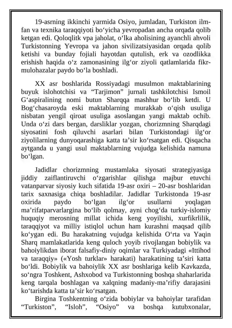 Milliy davlatchilikni barpo etishdagi harakatlar: Jadidchilik 3