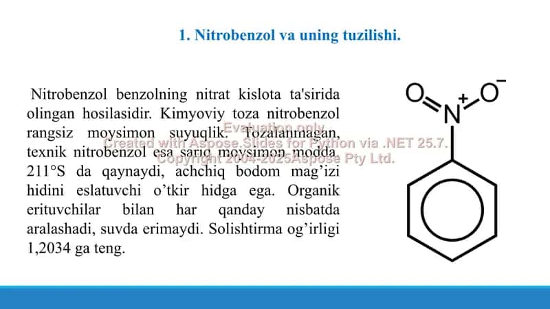 6. Nitrobenzol, tosikologik ahamiyati, ajratib olish va tahlil usullari. Taqdimot 14 bet. 3