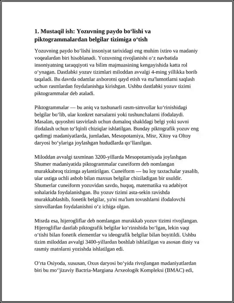 YOZUV TARIXI BÒYICHA MUSTAQIL ISH TAYYIRLASH 10TA LIST BÒLSIN 3