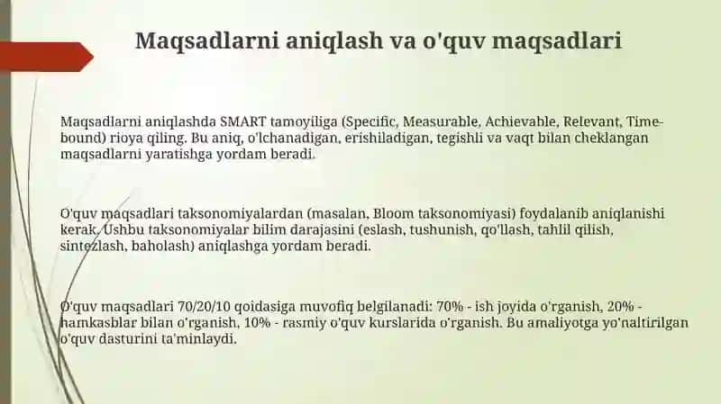 O'quv mashg'ulotlarini loyihalashtirish asoslari 3