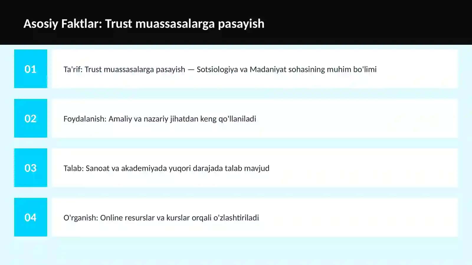 Trust muassasalarga pasayish 3