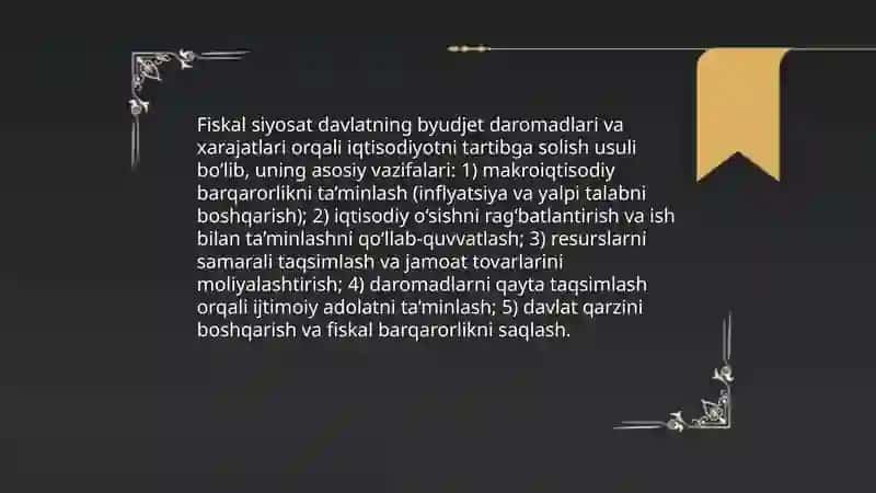 Fiskal siyosat:mohiyati va asosiy vositalari 3